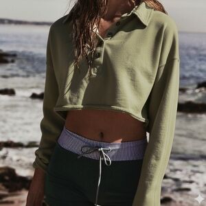 Free People Movement playoff cropped pullover sweater XL matcha green NWT